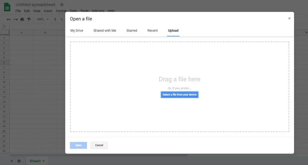 how to upload an excel spreadsheet to google sheets