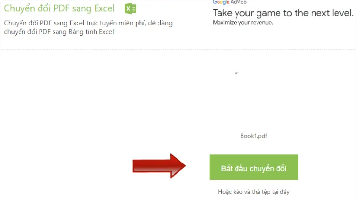Tải tệp thành công, bạn hãy nhấn vào bắt đầu chuyển đổi 