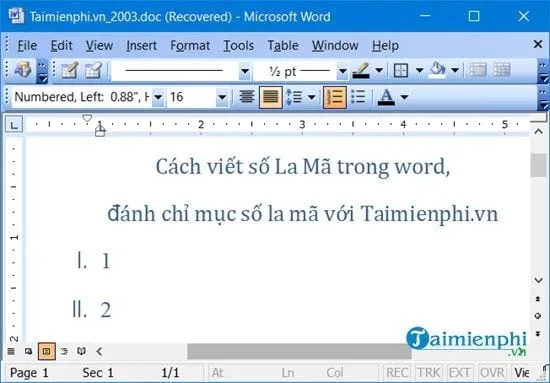 cach viet so la ma trong word danh chi muc so la ma 19