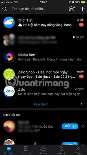 bật chủ đề nền tối zalo