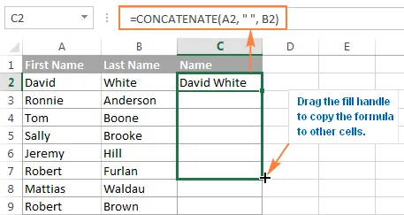 Concatenating two columns in Excel