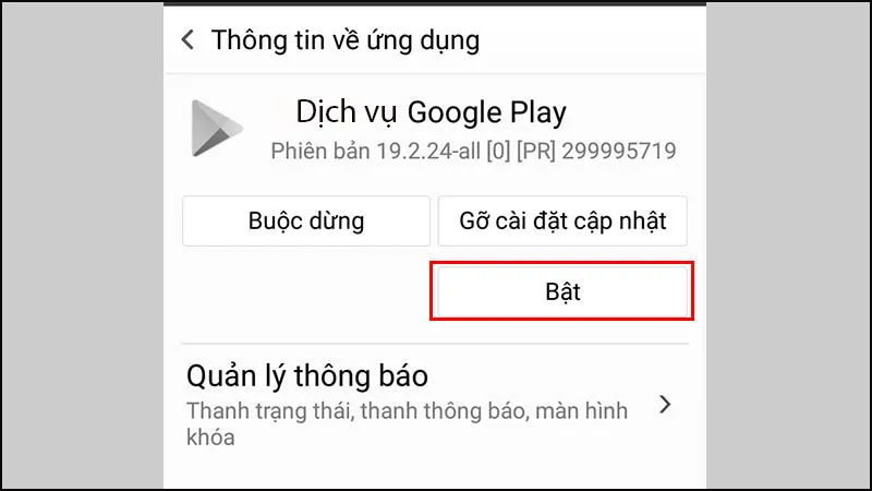 Bật lại dịch vụ Google Play đơn giản