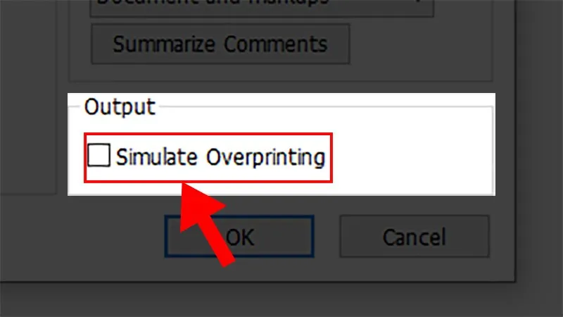 Tích vào ô Simulate Overprinting để lưu lại các cài đặt trước đó khi in.