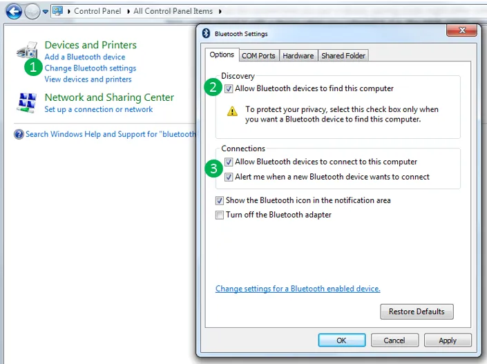 Bật Bluetooth trong Windows 7