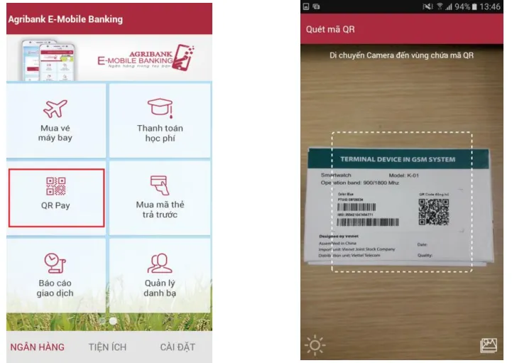 Chọn chức năng QR Pay ở màn hình chính của Mobile Banking Agribank