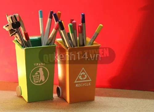 Cách làm hộp đựng bút handmade hình thùng rác - quà tặng