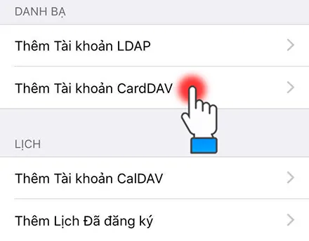 Chọn Thêm tài khoản CardDAV