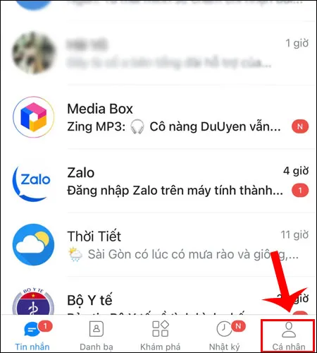  Vào ứng dụng Zalo trên điện thoại, chọn mục Cá nhân
