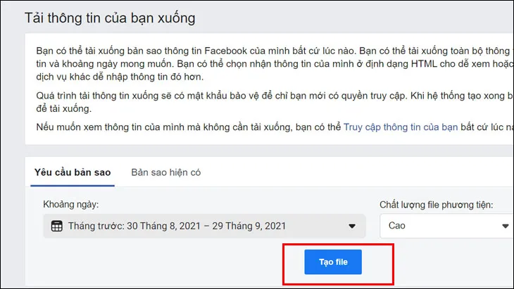 ạn chọn các phần muốn tải Tạo File