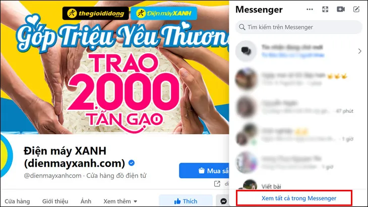 Chọn vào biểu tượng Messenger, nhấp Xem tất cả trong Messenger 