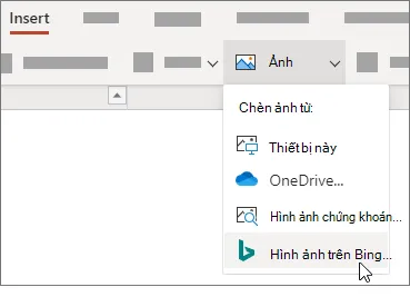 Trên tab Chèn của dải băng, chọn Ảnh, rồi trên menu, chọn loại ảnh bạn muốn.