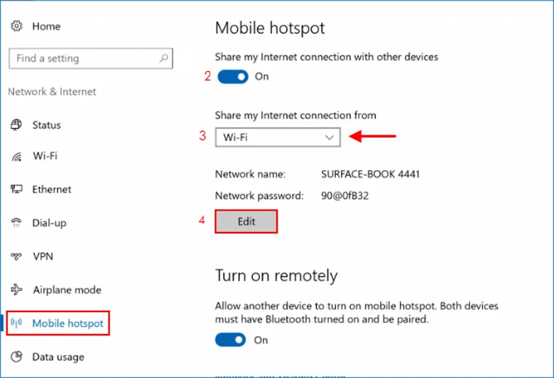 Cách phát wifi cho laptop win 10 tiếp tục chọn Mobile Hotspot