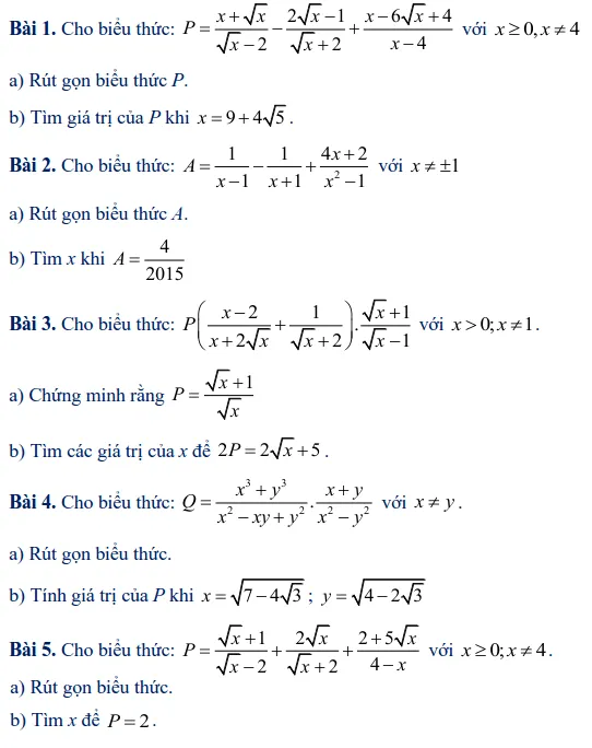 Các dạng toán rút gọn biểu thức lớp 9-1