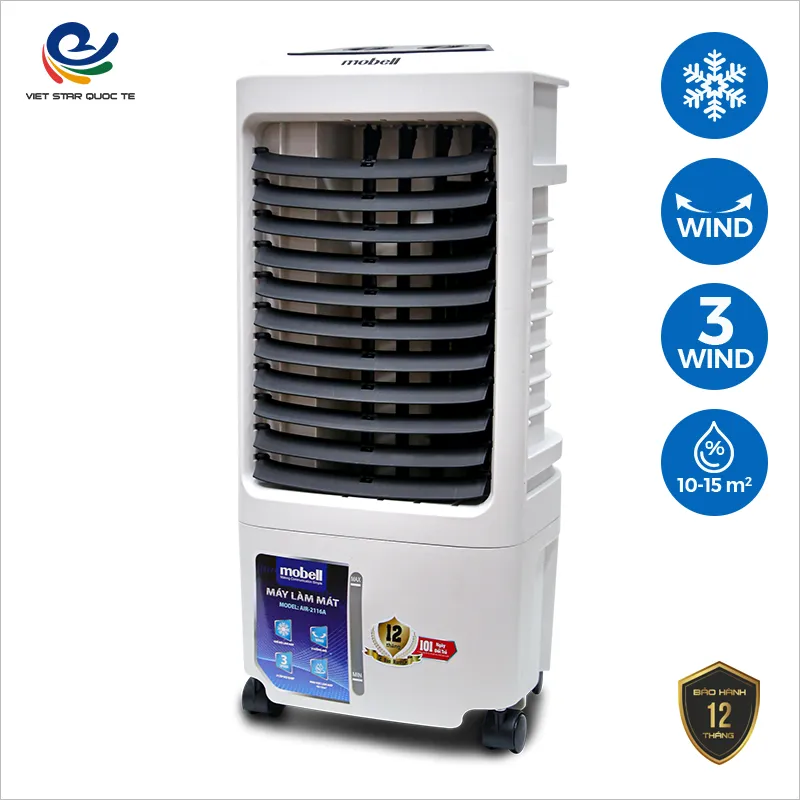 Quạt điều hòa không khí siêu mát, Quạt làm mát Mobell AIR-2116A - Công suất 90W- Dung tích 8L-Bảo hà