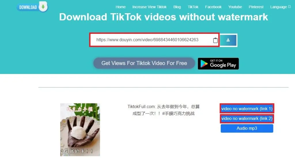 Tải video Douyin không có logo bằng website tiktokfull