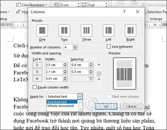 Điều chỉnh kích thước cột 