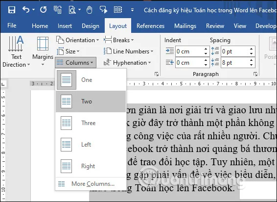 Chọn số lượng cột 