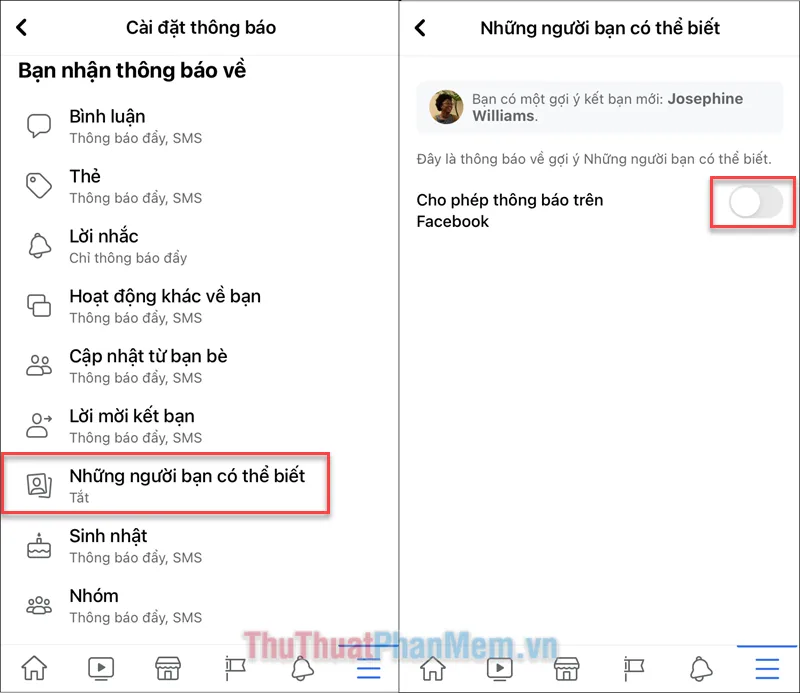 Trong mục Những người bạn có thể biết, hãy đảm bảo thông báo được tắt