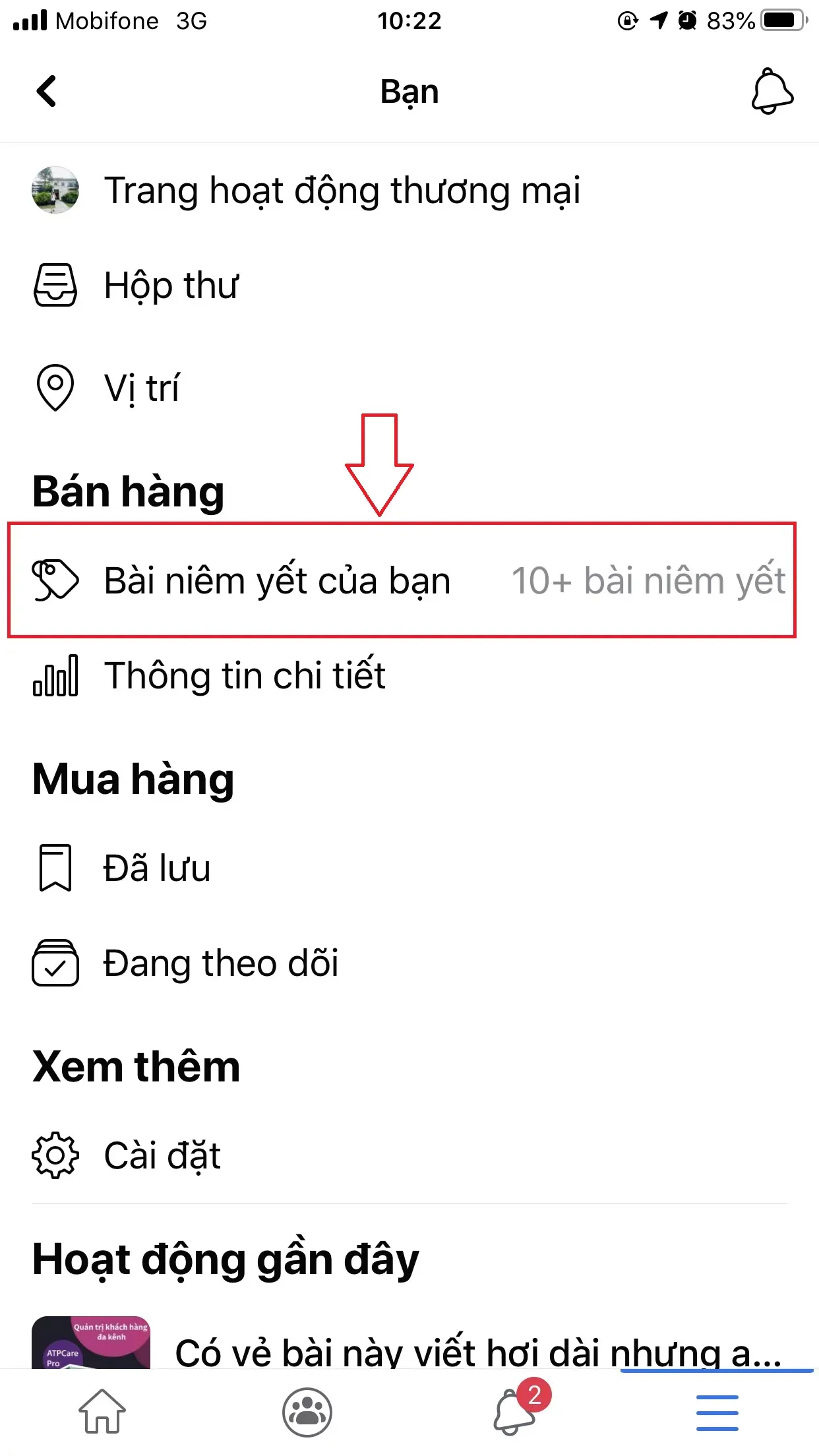 Sau đó chọn bài đăng mà Facebook nhầm lẫn đổi sang định dạng bán hàng  Xem bài niêm yết đó (xem ảnh dưới)