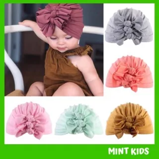 Mũ turban cotton chùm đầu 3 nơ duyên dáng cho bé yêu