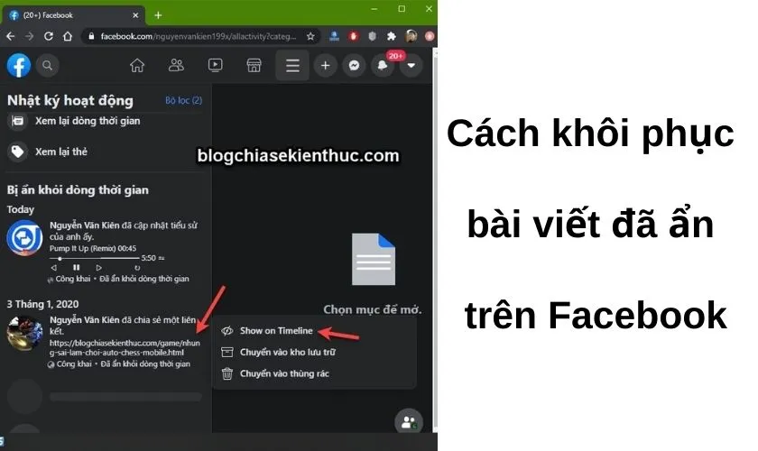 Cách khôi phục bài viết đã ẩn trên Facebook bằng máy tính