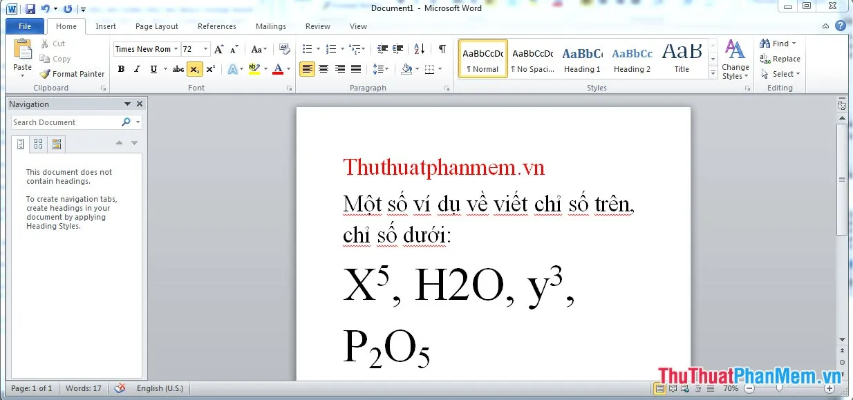 Một số ví dụ về các chỉ số trên chỉ số dưới