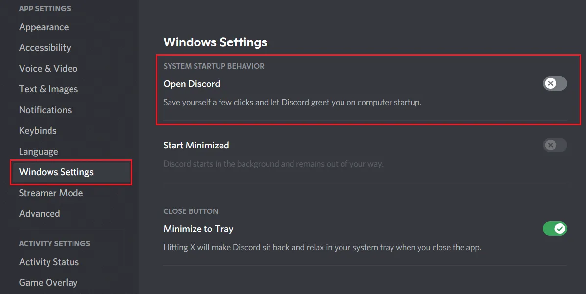 Tắt tính năng Tự động chạy Discord trên Windows Startup bằng Cài đặt Discord