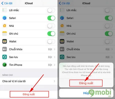 xoa tai khoan icloud tren iPhone