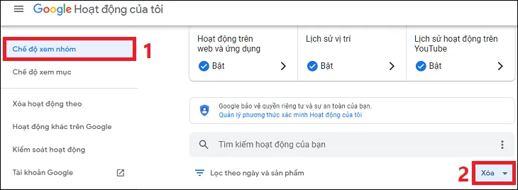 Tại mục Chế độ xem nhóm Bạn chọn Xóa