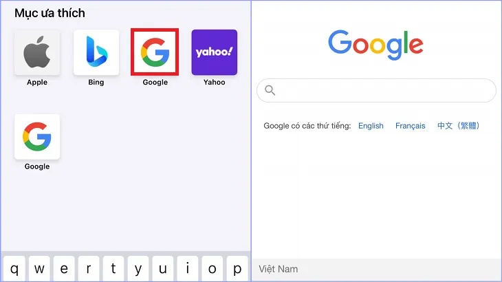 Mở ứng dụng Google hoặc mở bằng trình duyệt Safari trên điện thoại