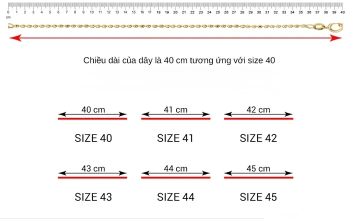 Kích thước dây chuyền của bạn chính là size số ghi bên dưới đường thẳng