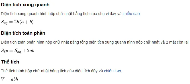 cong thuc tinh the tich hinh hop chu nhat