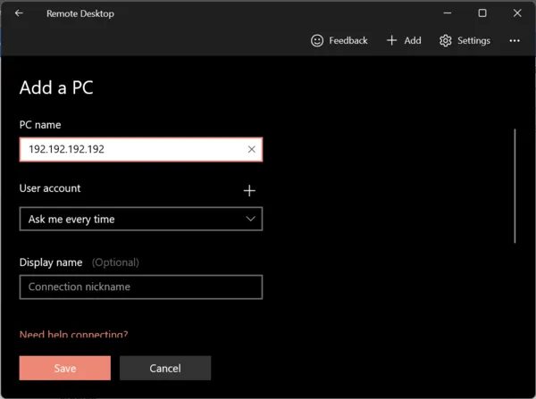 configure remote desktop connection windows 10