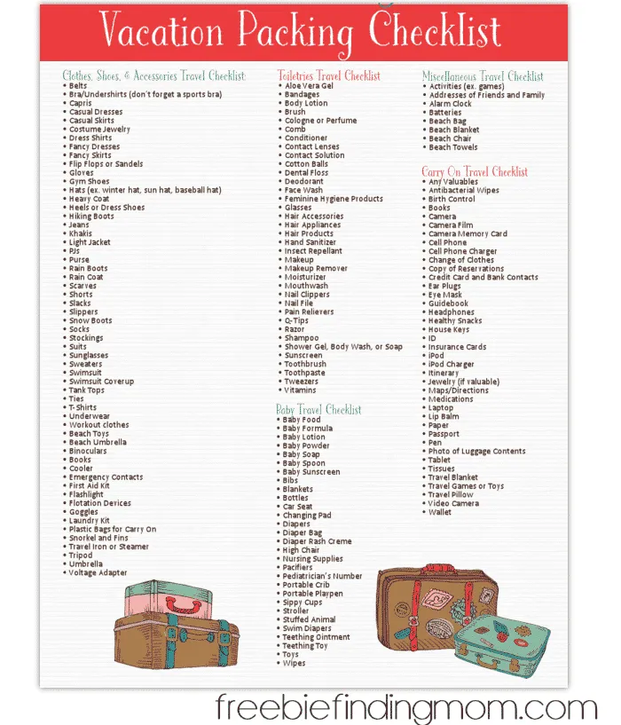 Free Printable Vacation Packing Checklist
