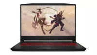 MSI Katana GF66 gaming laptop with two warriors fighting on screen