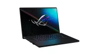 Asus ROG Zephyrus M16 (GU603) gaming laptop with screen open on angle on white background