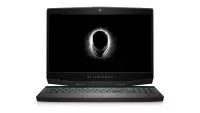 Alienware m15 gaming laptop with open screen showing Alienware logo