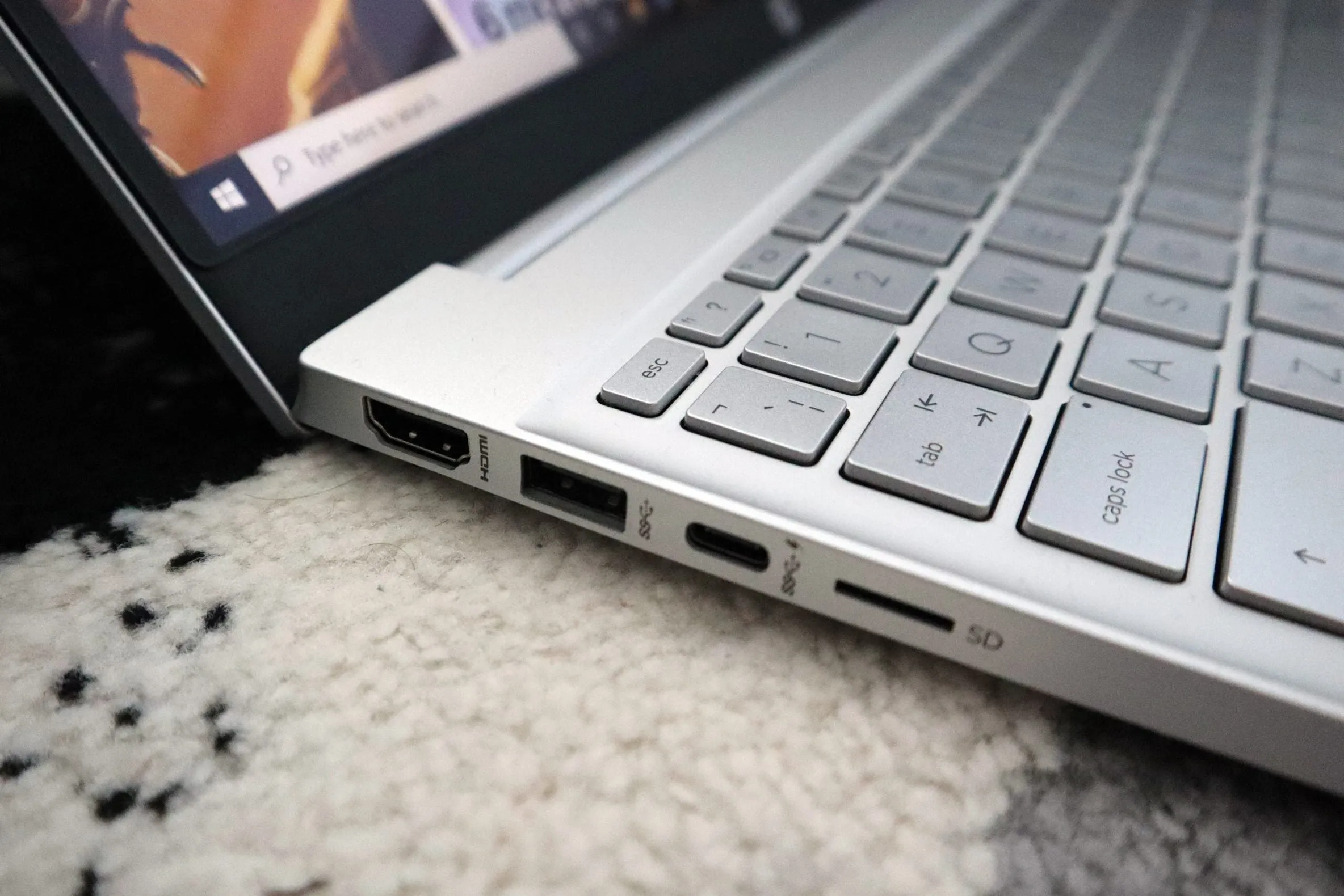 Close up image of a silver HP Pavillion 15 laptop's port section on the left