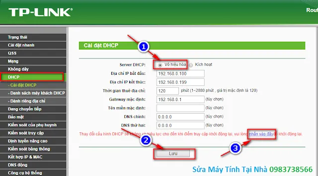 Tắt DHCP trong switch wifi TP Link