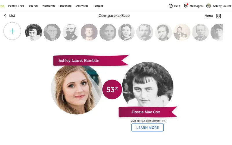 the compare a face feature on familysearch