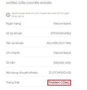 Chuyển khoản Vietcombank trên Fiahub