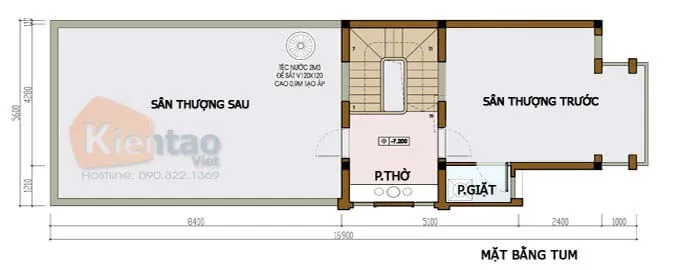 Tầng tum - Mẫu nhà phố 2 tầng 4.5x16m