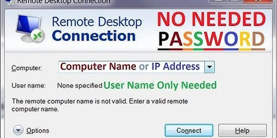 Username and password for Remote Desktop connection Windows 10