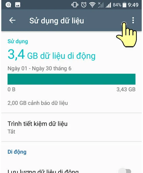 Chọn vào dấu 3 chấm để tiếp tục thiết lập APN