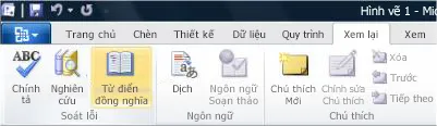 Từ điển đồng nghĩa trong tab Xem lại của Ribbon Visio