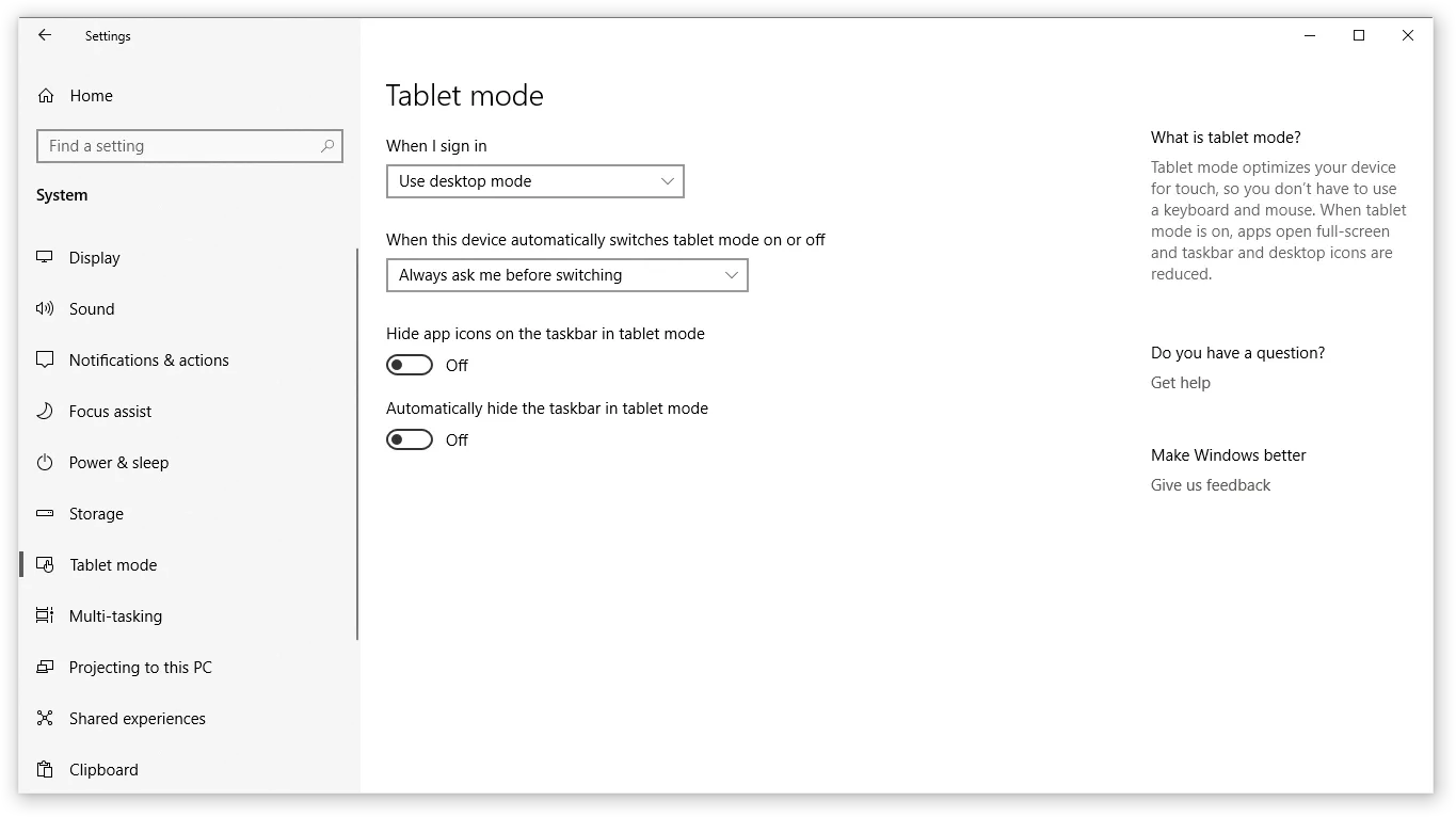 disable tablet mode